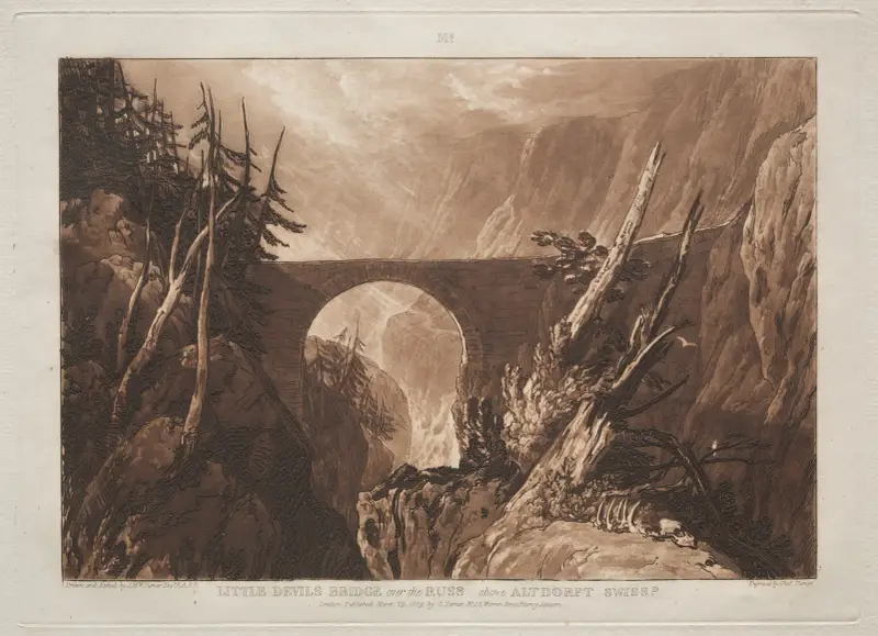Little Devil’s Bridge over the Russ, above Altdorft, Swiss av Joseph Mallord William Turner