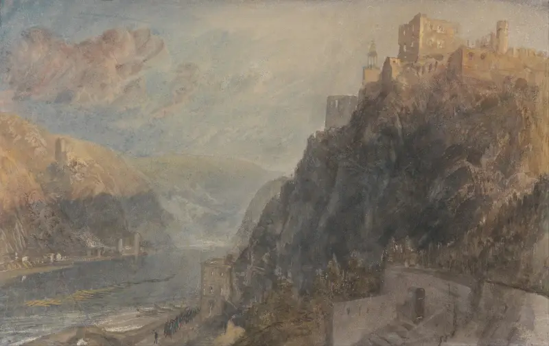 Rheinfels Looking to Katz and Gourhausen av Joseph Mallord William Turner