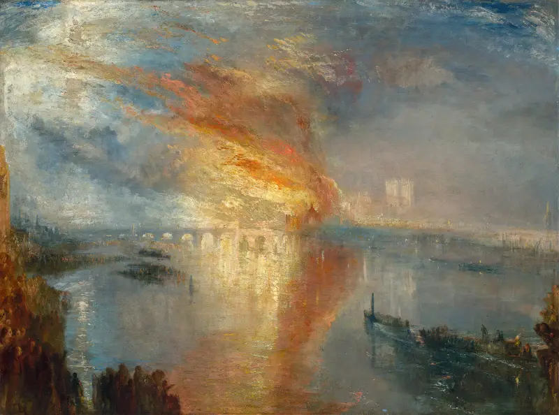 The Burning of the Houses of Lords and Commons, 16 October 1834 av Joseph Mallord William Turner