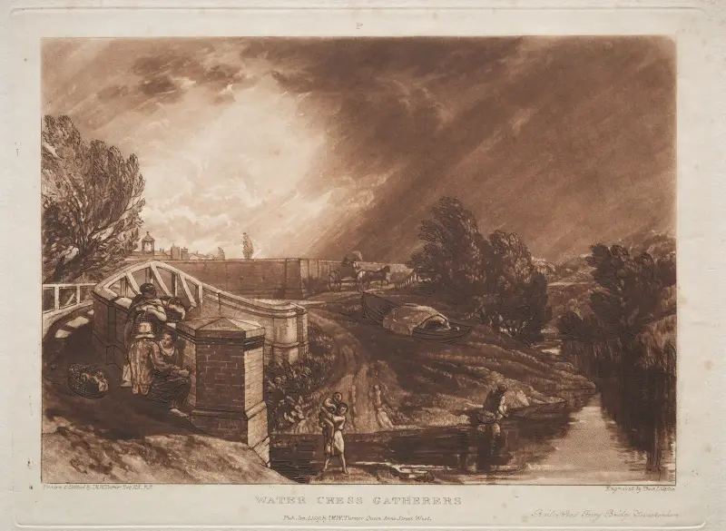 Watercress Gatherers, Rails Head, Ferry Bridge, Twickenham av Joseph Mallord William Turner
