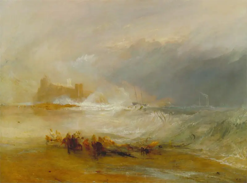Wreckers — Coast of Northumberland, with a Steam-Boat Assisting a Ship off Shore av Joseph Mallord William Turner