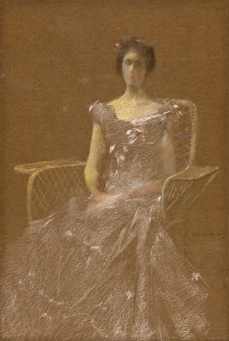 Dam i rottingfåtölj av Thomas Wilmer Dewing