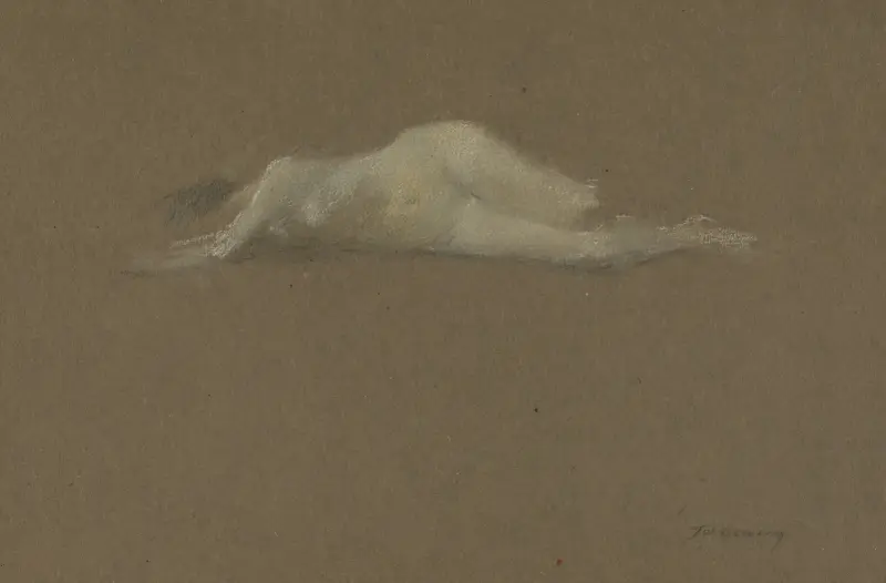 Liggande naken kvinna av Thomas Wilmer Dewing