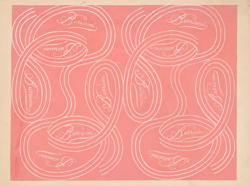 Calligraphic scrolls and script on salmon background von Winold Reiss