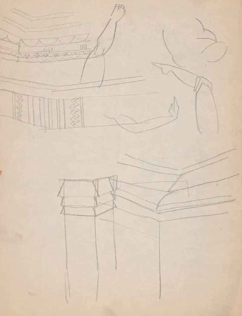 Design drawings for miscellaneous interiors, some possibly related to the Hotel St. George, New York, NY Sketch for miscellaneous interior av Winold Reiss