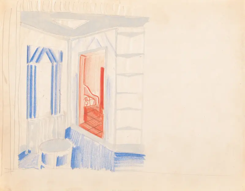 Design drawings for miscellaneous interiors, some possibly related to the Hotel St. George, New York, NY.] [Sketch for miscellaneous interior av Winold Reiss