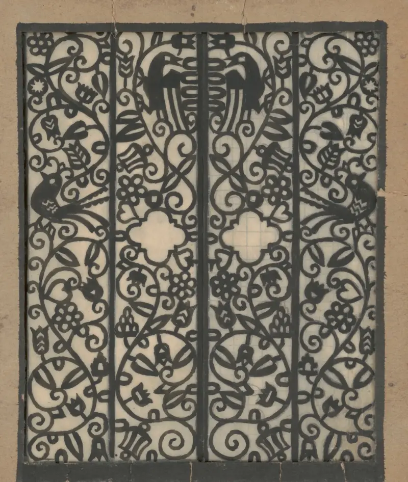 Design drawings for the Theodore Weicker Apartment Building.] [Study for metalwork gate av Winold Reiss