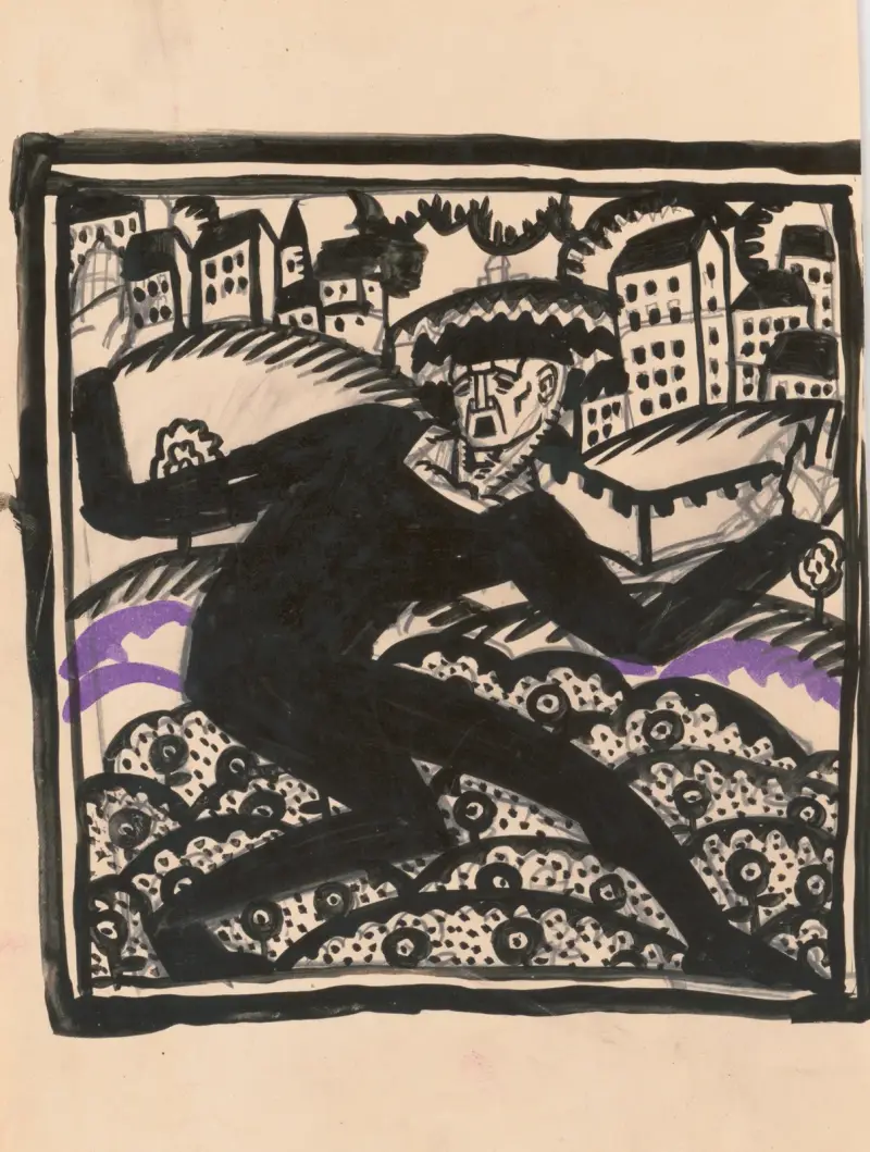 Design for fine art print, ‘The Mad Dancer’.] [Original study for woodcut print av Winold Reiss