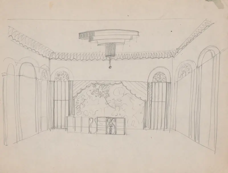 Design for the Lentheric Salon, Fifth Ave. & 58th St., Savoy-Plaza Hotel, New York, NY. Perspective sketch av Winold Reiss