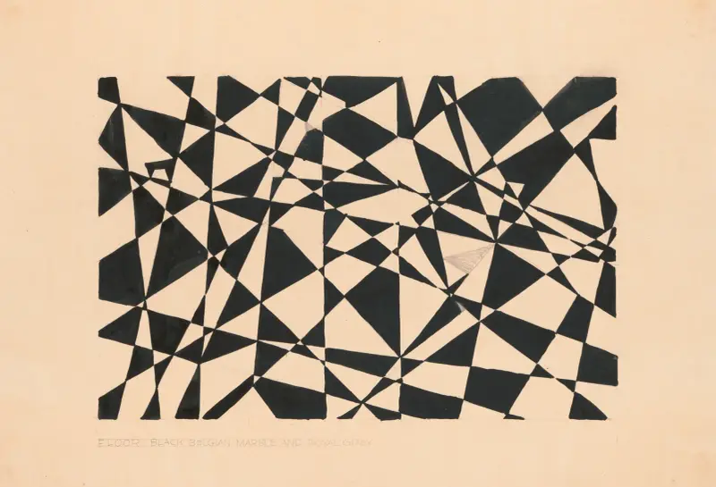 [Design for unidentified floor, black Belgian marble and royal grey.] [Drawing with abstract pattern av Winold Reiss