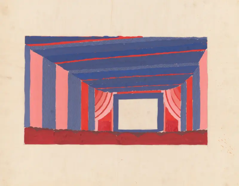 Entwürfe für das Puck Theater, New York, NY.] [Innenraum-Perspektivstudie von Winold Reiss