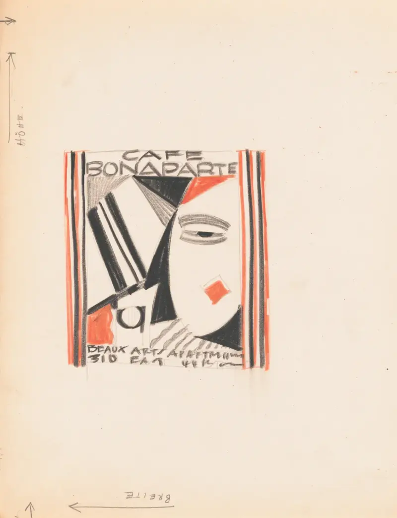 Menüentwürfe für das Café Bonaparte, Beaux-Arts Apartments, 310 E. 44th St., New York, NY.] [Skizzen für die Speisekarte des Café Bonaparte von Winold Reiss