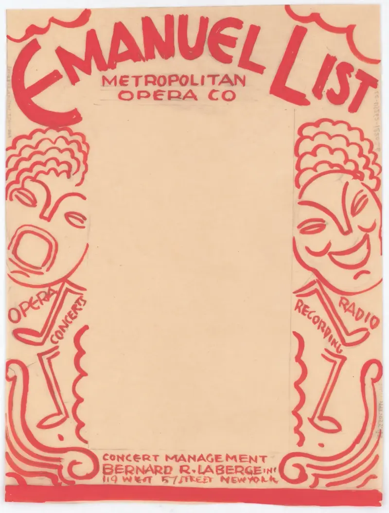 Designs for promotional material for opera singer Emanuel List.] [Drawing for brochure page av Winold Reiss