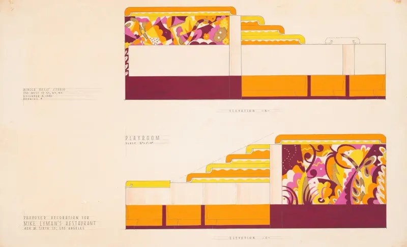 Drawings for proposed decorations of Mike Lyman’s Restaurant, 424 W. Sixth St., Los Angeles, CA.] [Drawing #8, playroom elevation N and O av Winold Reiss