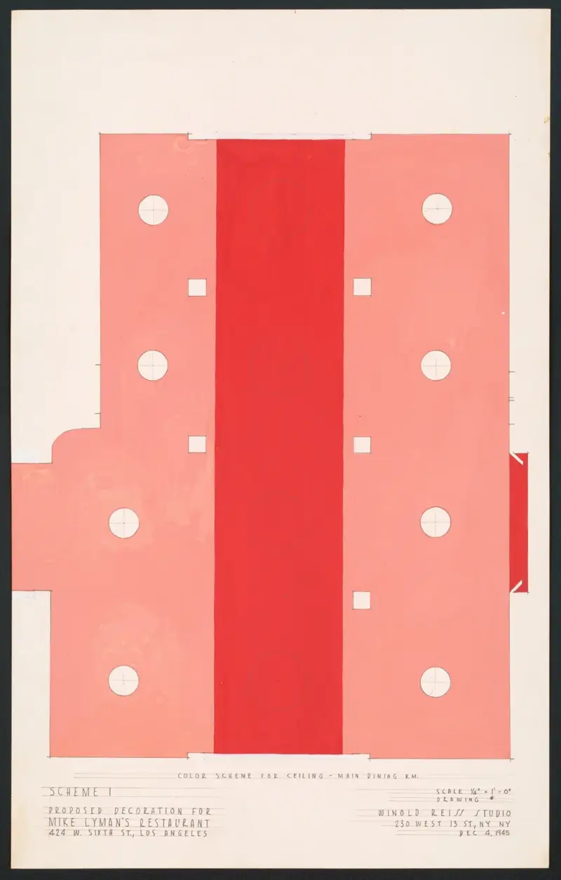 Drawings for proposed decorations of Mike Lyman’s Restaurant, 424 W. Sixth St., Los Angeles, CA.] [Drawing #10, Scheme 1; Color scheme for ceiling – main dining room av Winold Reiss