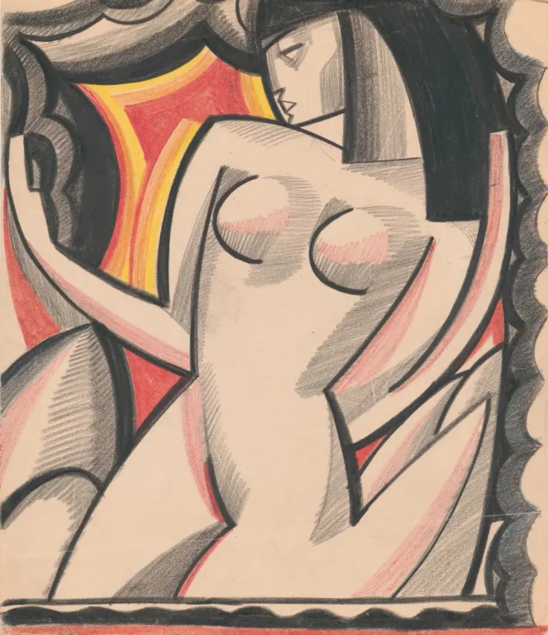 Graphic design of nude female.] [Cubist composition drawing av Winold Reiss