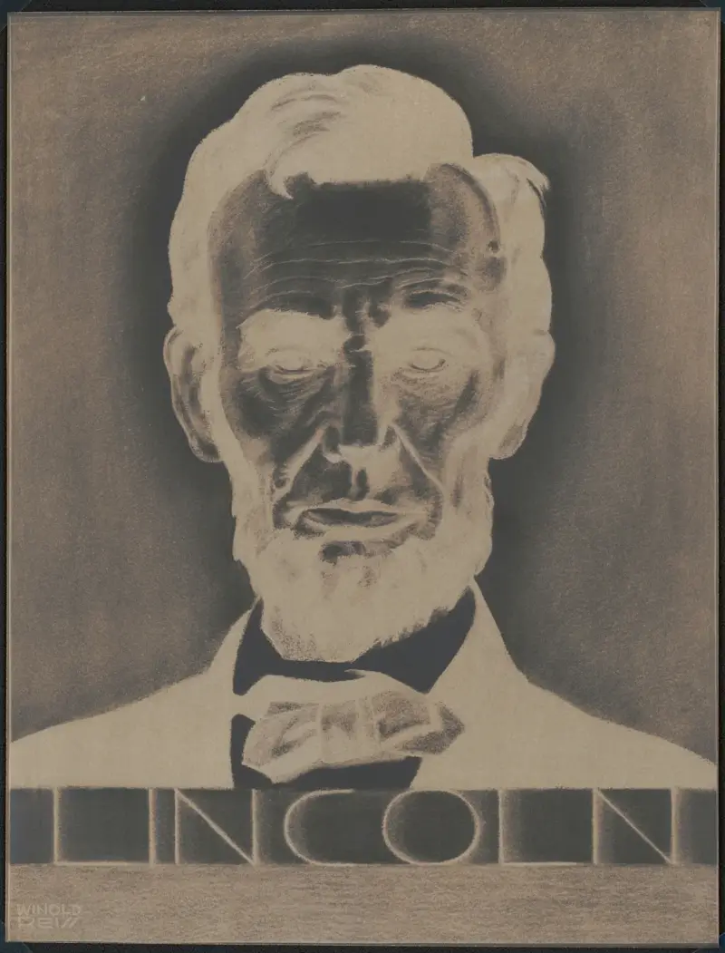 Grafikentwürfe für den Präsidentensaal des Restaurants „Knickerbocker“ Longchamps, 41st Street und 1450 Broadway, New York, NY.] [Porträt von Lincoln von Winold Reiss