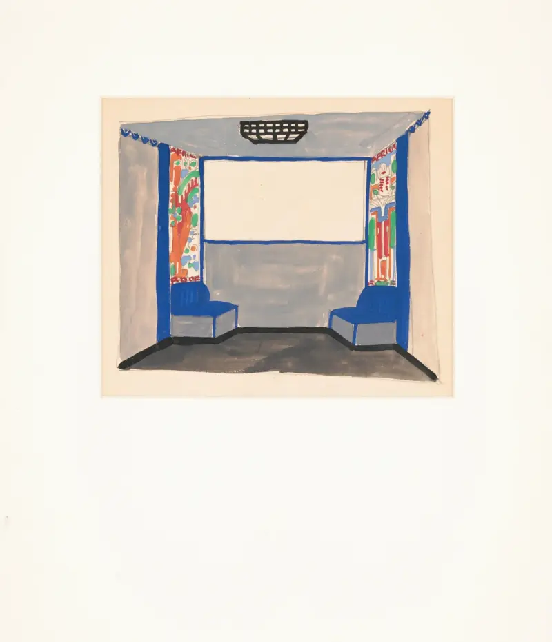 Interior design sketches for Alamac Hotel, 71st and Broadway, New York, NY.] [Study of interior perspective for ‘Africa Roof’ av Winold Reiss
