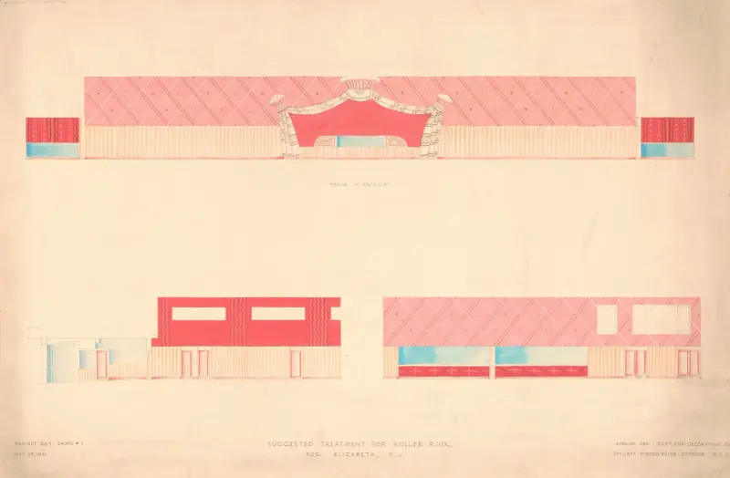 Proposed treatment for roller rink, Elizabeth, N.J.] [Wall elevations, royal scheme av Winold Reiss