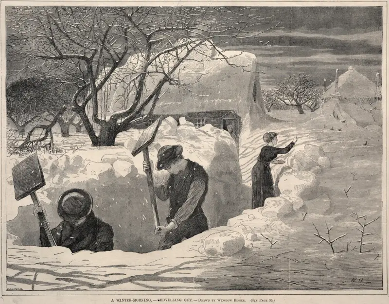 Ein Wintermorgen – Schneeschaufeln von Winslow Homer