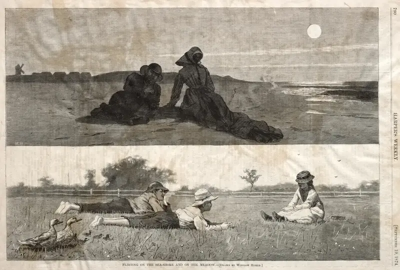 Flirting on the Seashore and on the Meadow av Winslow Homer