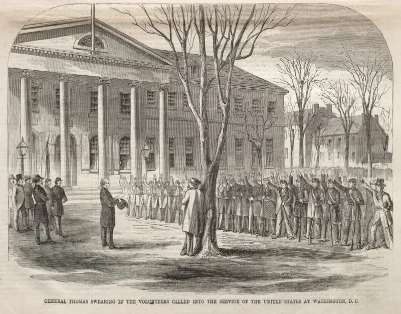 General Thomas Swearing in the Volunteers Called into the Service of the United States at Washington, D.C. av Winslow Homer