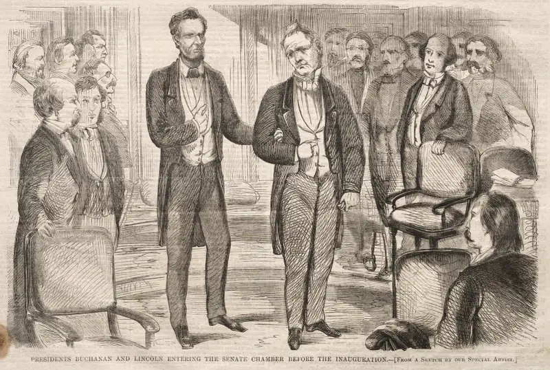 Presidents Buchanan and Lincoln Entering the Senate Chamber before the Inauguration av Winslow Homer