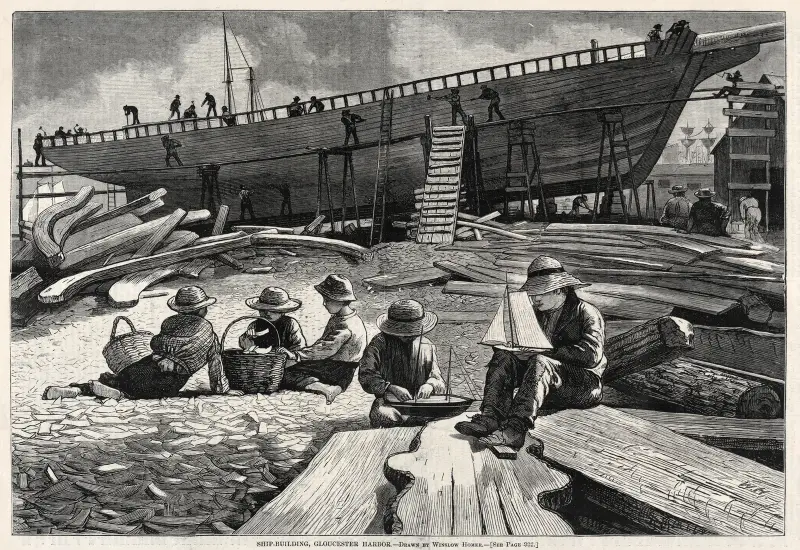 Budowa statku, port Gloucester, Winslow Homer