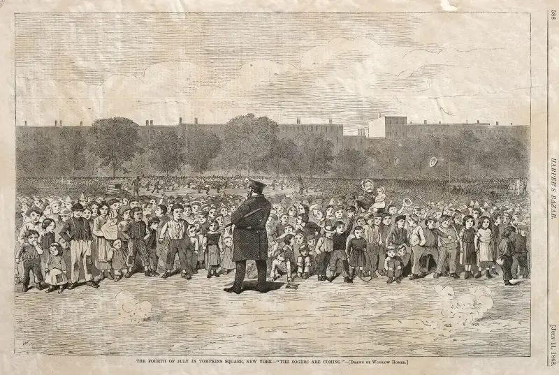 The Fourth of July in Tompkins Square, New York – ‘The Sogers Are Coming’ av Winslow Homer
