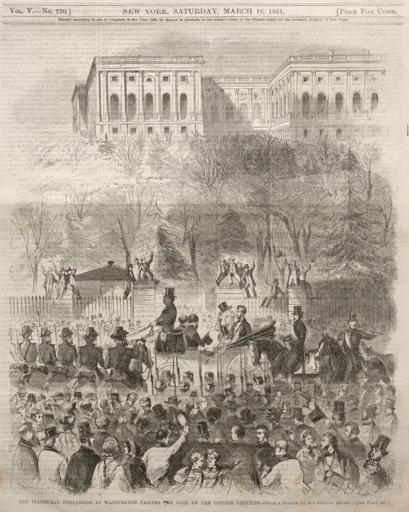 The Inaugural Procession at Washington Passing the Gate of the Capital Grounds av Winslow Homer