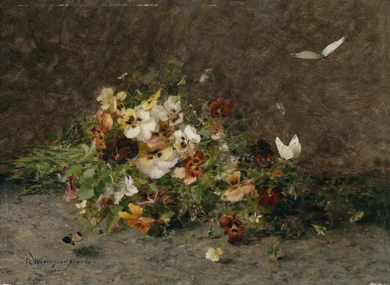 Stiefmütterchen und Schmetterlinge von Olga Wisinger-Florian