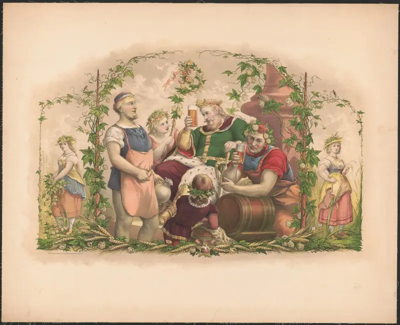 King Gambrinus seated, attended by brewers, 1878 – nr 1 av Wittemann Bros.