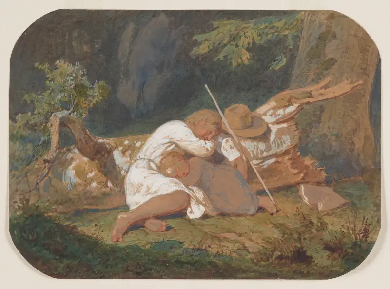 Schlafende Kinder vom Land im Wald von Wojciech Gerson