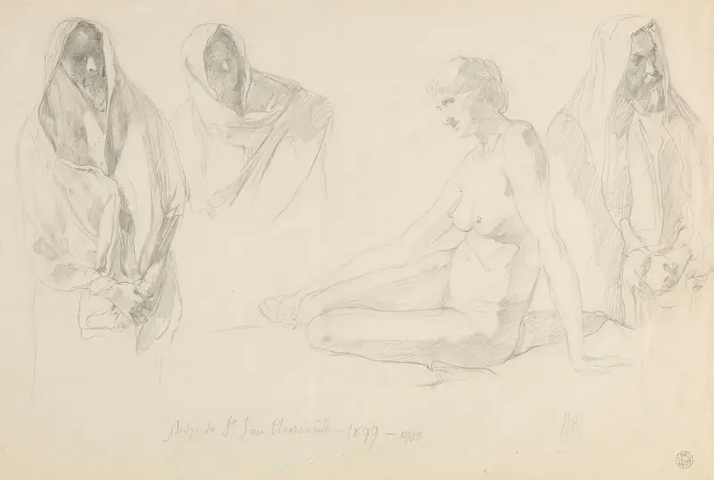 Studien einer weiblichen Figur und männlicher Figuren für das Gemälde „Johannes der Täufer verweigert die Taufe der Pharisäer“ von Wojciech Gerson