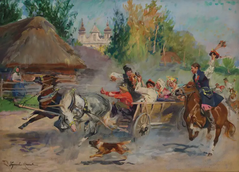 Krakówbröllop på vägen av Wojciech Kossak