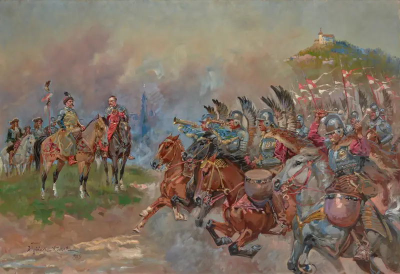 Polska husarer paraderar inför kung Johan III Sobieski av Wojciech Kossak