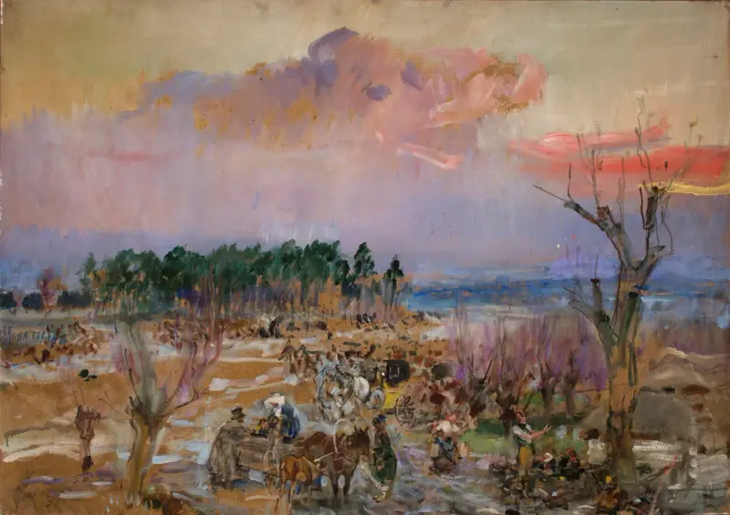 Skiss för Panorama av Grochów av Wojciech Kossak