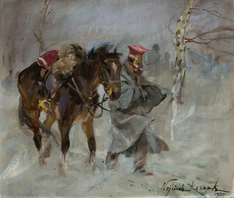 Ulan leder en häst av Wojciech Kossak