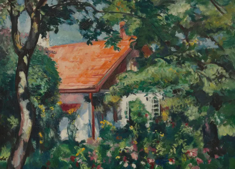 Landskap med stockrosor av Wojciech Weiss