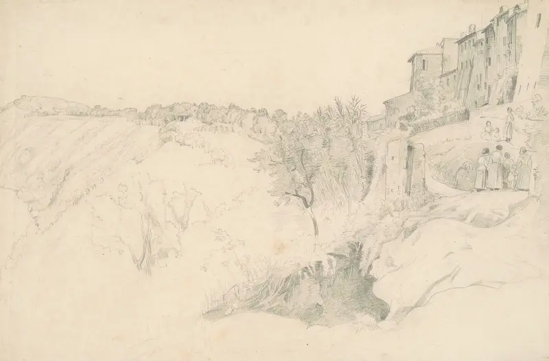 Hillside with Houses and Figures av Worthington Whittredge