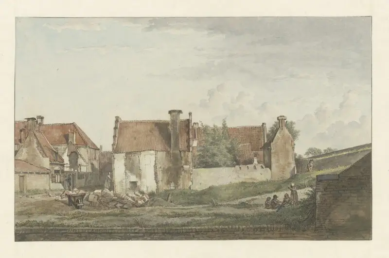 Gezicht op de Raamgragt op de Lange Geusestraat na ‘t wegbreeke van eenige huisen in 1809 av Wybrand Hendriks