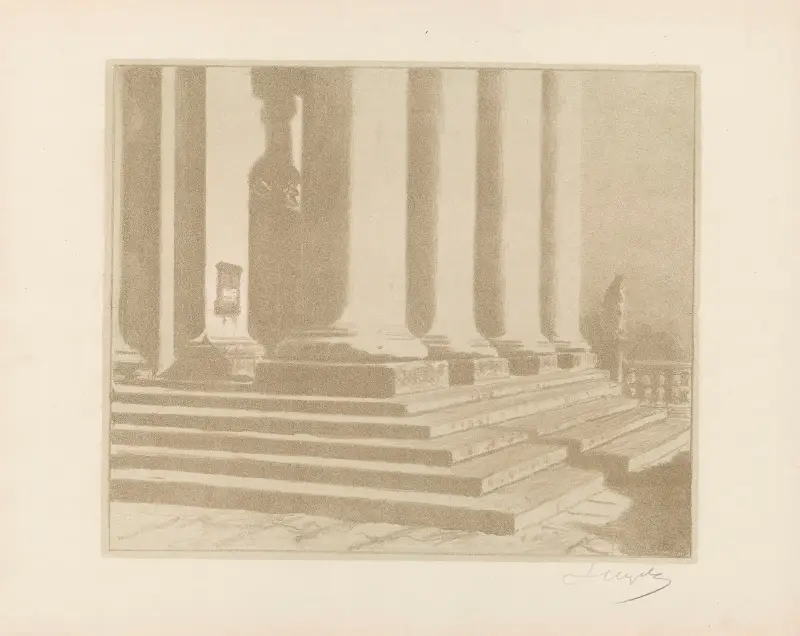 Katedrální pediment v měsíčním světle, Leon Wyczółkowski