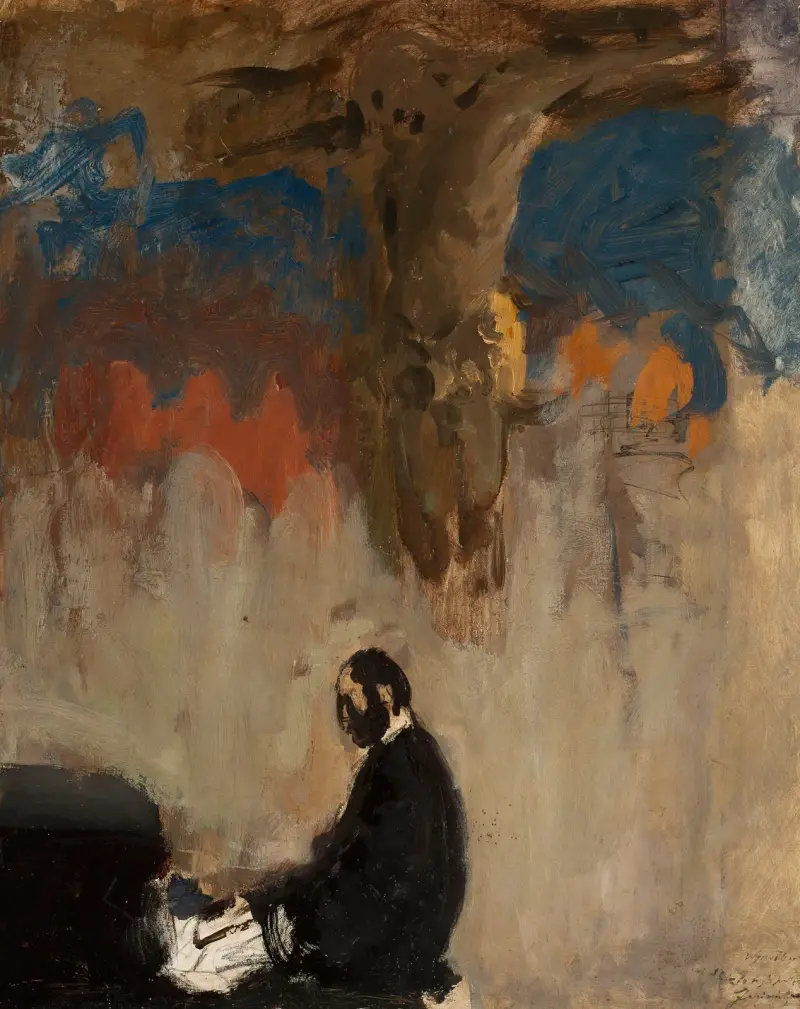 Feliks Jasieński at the organ, sketch av Leon Wyczółkowski