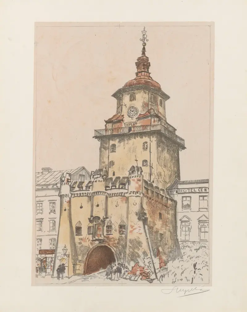 The Krakow Gate in Lublin, in summer av Leon Wyczółkowski
