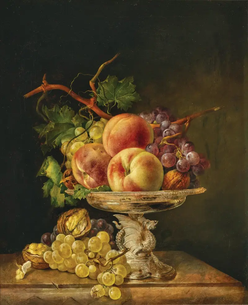 Fruit Still Life in a Silver Centrepiece Bowl av Franz Xaver Petter