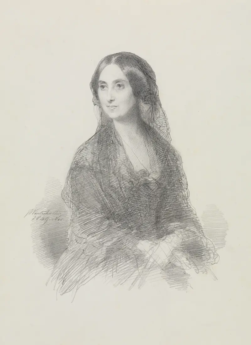 Bildnis einer Dame in spanischem Kostüm, sitzend, in halber Figur av Franz Xaver Winterhalter