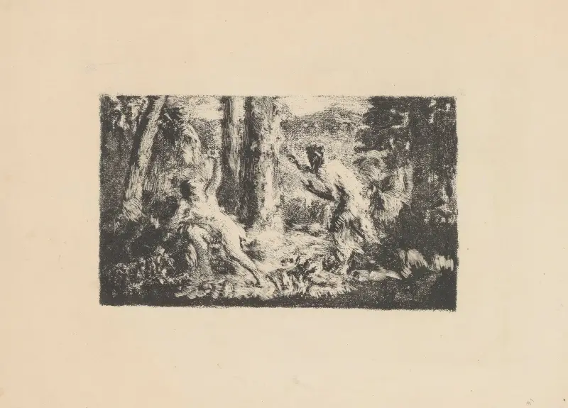 Satyr springande bakom en nymf av Ker-Xavier Roussel