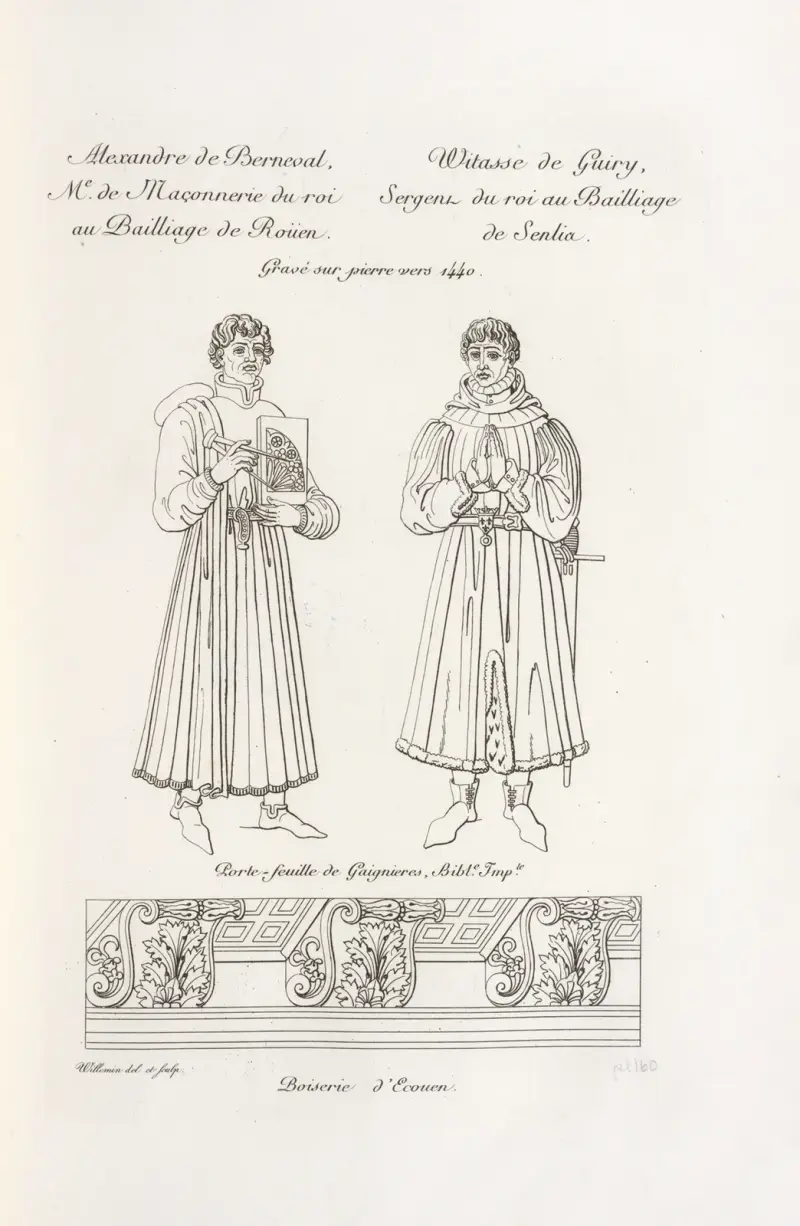 Alexandre de Berneval, königlicher Baumeister im Bailliage Rouen. Witasse de Guiry, königlicher Sergeant im Bailliage Senlis von Nicolas Xavier Willemin