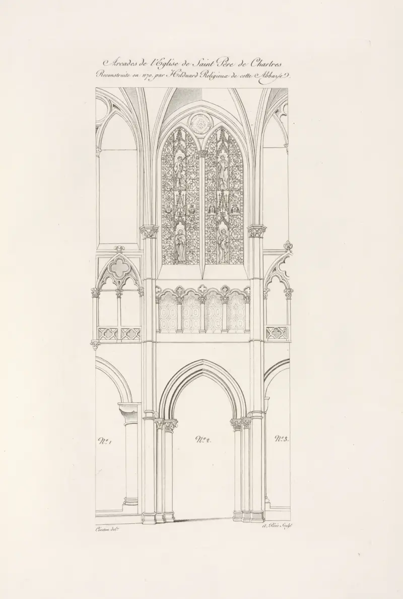 Arcades de l’église de saint père de Chartres reconstruite en 1170, par Hilduard réligieux de cette abbaye. av Nicolas Xavier Willemin