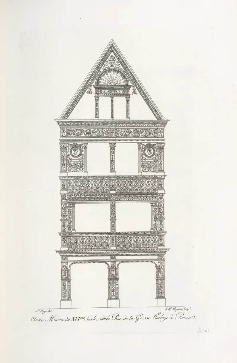 Autre maison du XVIme. siècle, située rue de la grosse horloge à Rouen. av Nicolas Xavier Willemin